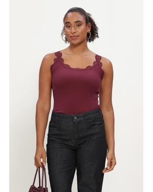Rosemunde Damen Tops & T-Shirts Babette Silk Sl U-Neck Long Lace - Rot