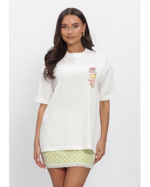 Catwalk Junkie Damen Tops & T-Shirts Oversized Graphic Tshirt - Weiß