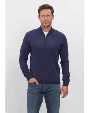 Profuomo Herren Pullover & Cardigans Pullover Half Zip Extrafine Merino - Blau