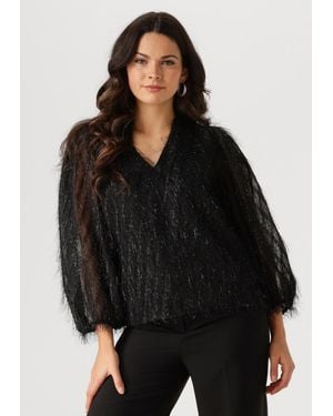 Jansen Amsterdam Damen Blusen Ff178 Puffed 3/4 Sleeve Top - Schwarz