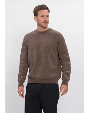 Profuomo Herren Pullover & Cardigans Pullover Crew Neck Chenille Rib - Braun