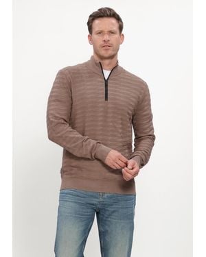 Cast Iron Herren Pullover & Cardigans Half Zip Collar Slim Fit Comfort Blend - Natur