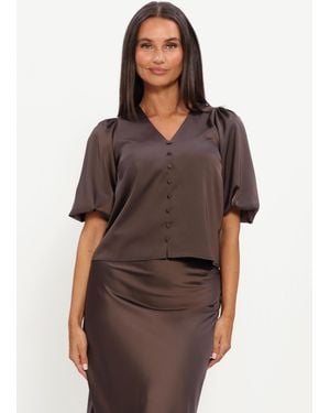 Y.A.S Damen Blusen Yaspella 2/4 V-Neck Top - Braun