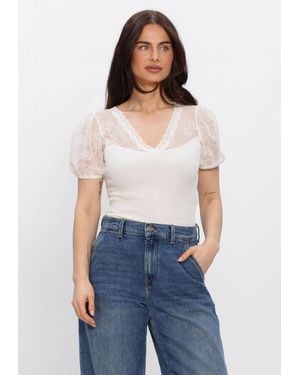 Rosemunde Damen Tops & T-Shirts Beatha Full Lace V-Neck T-Shirt - Blau