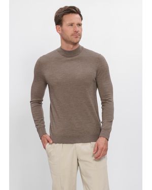 Profuomo Herren Pullover & Cardigans Pullover Mock Neck Extrafine Merino - Braun