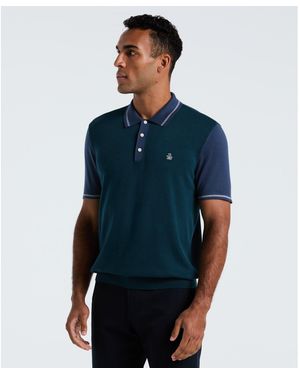 Original Penguin Colourblock Jumper Polo In Reflecting Pond - Blue