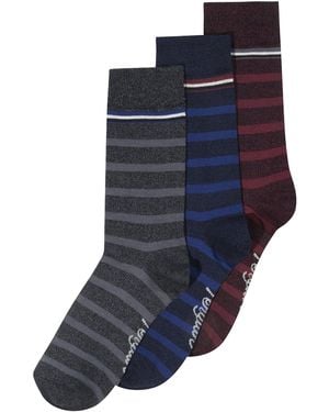 Original Penguin 3 Pack Striped Socks In Black/grey - Blue