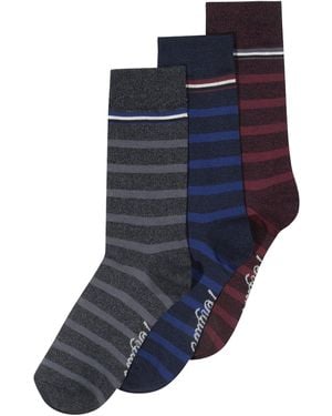 Original Penguin 3 Pack Striped Socks In Black/grey - Blue