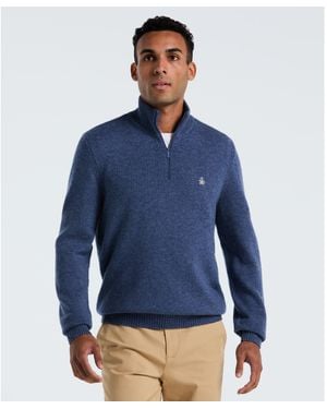 Original Penguin Lambswool Quarter Zip Jumper In Sargasso Sea - Blue