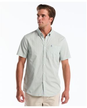 Original Penguin Mini Geo Print Short Sleeve Shirt In Bright White - Grey