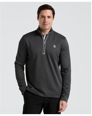 Original Penguin Quarter Zip Golf Pullover In Dark Caviar Heather - Black