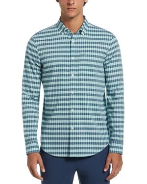 Original Penguin Eco Chambray Stretch Plaid Shirt In Blue Haze