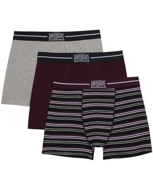Original Penguin 3 Pack Plain And Striped Underwear In Red/grey - Black