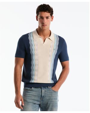Original Penguin Mesh Stripe Johnny Collar Jumper Polo In Sargasso Sea - Blue
