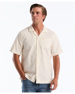 Original Penguin Floral Embroidered Short Sleeve Shirt In Birch - White
