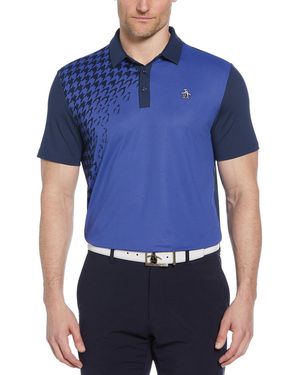 Original Penguin Asymmetrical Pete Gingham Colour Block Golf Polo Shirt In Black Iris - Blue