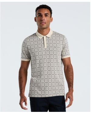 Original Penguin Geometric Jacquard Polo Shirt In Birch - Grey