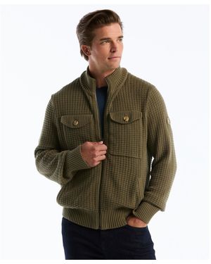Original Penguin Waffle Zip Front Jumper In Dusty Olive - Green