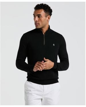 Original Penguin Cotton Quarter Zip Jumper In True Black