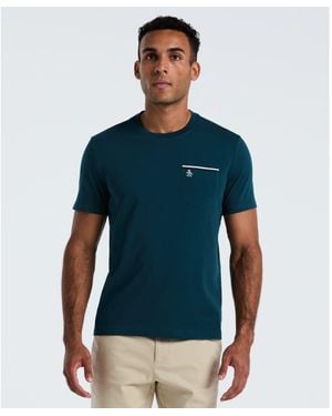 Original Penguin Earl Tape Tipped Pocket T-shirt In Reflecting Pond - Blue