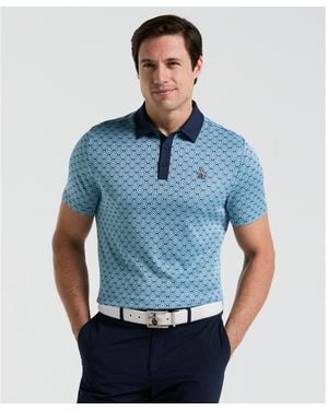 Original Penguin Yarn Dyed Bohemian Jacquard Golf Polo Shirt In Black Iris - Blue