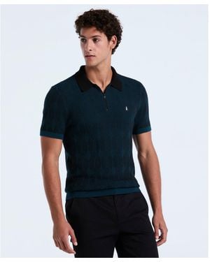 Original Penguin Icons Jacquard Quarter Zip Jumper Polo In Reflecting Pond - Blue