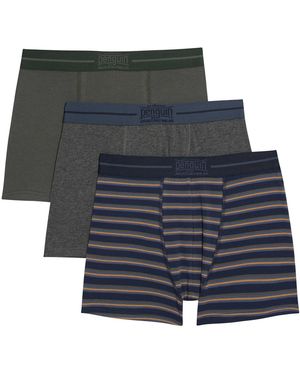 Original Penguin 3 Pack Plain And Striped Underwear In Blue/green/grey
