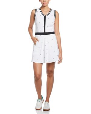 Original Penguin Women's V-neck Allover Pete Print Tennis Dress In Bright White