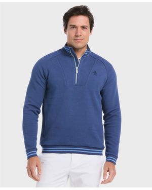 Original Penguin Midweight Quarter Zip Golf Pullover In True Navy - Blue