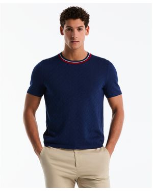 Original Penguin Geometric Eyelet Jumper T-shirt In Blue Depths