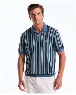 Original Penguin Jacquard Vertical Stripe Jumper Polo In Copen Blue