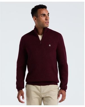 Original Penguin Lambswool Quarter Zip Jumper In Cabernet - Red