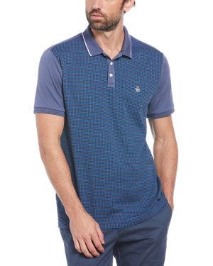 Original Penguin Jacquard Front Basketweave Pattern Polo Shirt In Blue Indigo