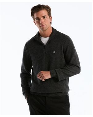 Original Penguin Lambswool Quarter Zip Jumper In Dark Charcoal Heather - Black