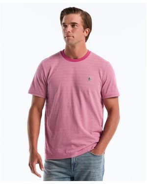 Original Penguin Jacquard Stripe T-shirt In Magenta Haze - Pink