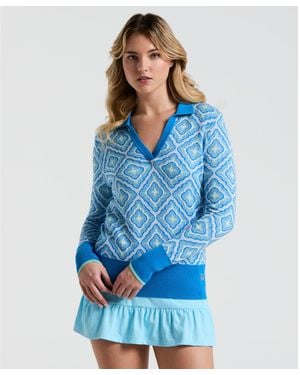 Original Penguin Women's Lattice Jacquard Golf Jumper In French Blue