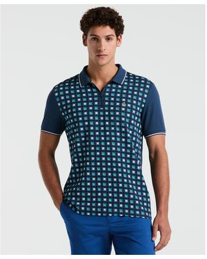 Original Penguin Jacquard Front 1/4 Zip Polo Shirt In Sargasso Sea - Blue