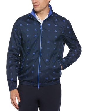 Original Penguin Logo Print Golf Wind Jacket With Hidden Hood In Black Iris - Blue