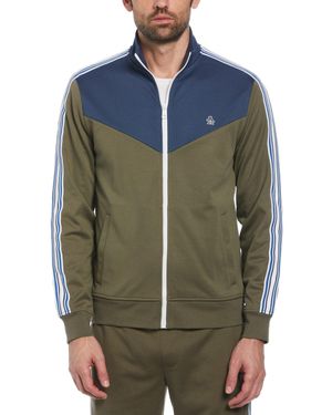 Original Penguin Chevron Double Knit Track Jacket In Dusty Olive - Green