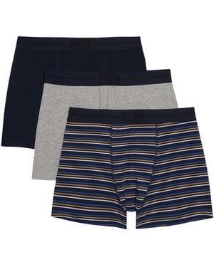 Original Penguin 3 Pack Plain And Striped Underwear In Navy/grey - Blue