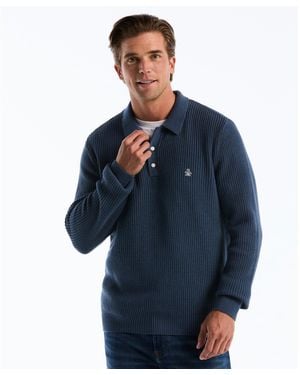 Original Penguin Half Cardigan Long Sleeve Jumper Polo In Sargasso Sea - Blue