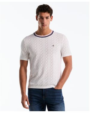 Original Penguin Geometric Eyelet Jumper T-shirt In Bright White