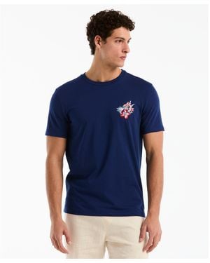 Original Penguin Embroidered Floral Graphic T-shirt In Blue Depths