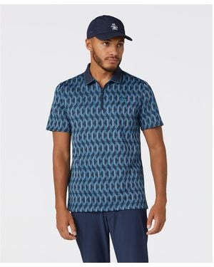 Original Penguin Heritage Jacquard Colour Block Golf Polo In Black Iris - Blue