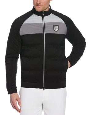 Original Penguin Mixed Media Colour Blocked Insulated Full Zip Golf Jacket In Caviar - Black