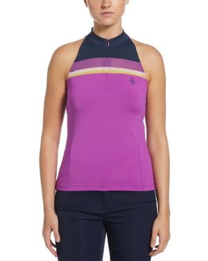 Original Penguin Women's Colour Block Halter Tennis Top In Purple Cactus Flower