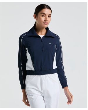 Original Penguin Women's Cropped 1/4 Zip Colour Block Tennis Jacket In Black Iris - Blue