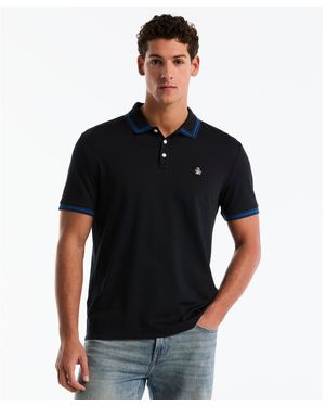 Original Penguin Interlock Dashed Collar Polo Shirt In Dark Sapphire - Black
