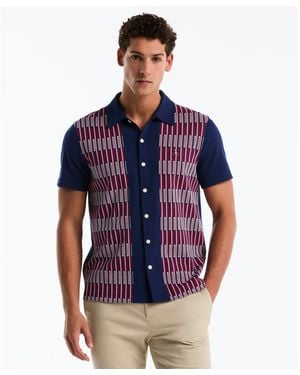 Original Penguin Jacquard Button Front Polo Shirt In Blue Depths