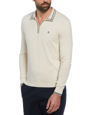 Original Penguin 1/4 Zip Cotton Jumper Polo Shirt In Birch - White